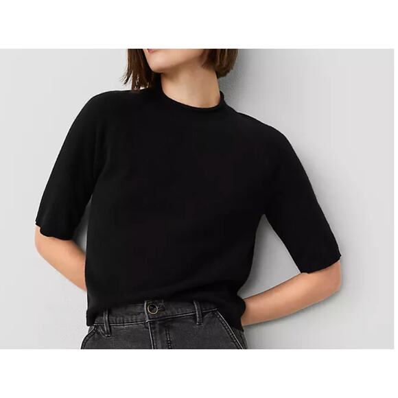 NWOT Ann Taylor Cashmere Roll Neck Sweater Tee Black Medium - Picture 1 of 4